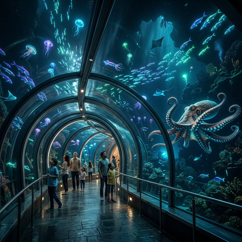 Futuristic Deep Sea Aquarium Tunnel